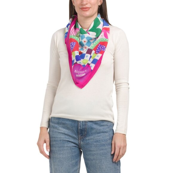 MOSCHINO Fuchsia Made In Italy Silk Heart Flower Scarf